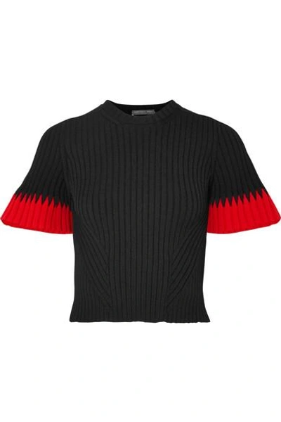 Shop Alexander Mcqueen Two-tone Ribbed-knit Sweater In Black