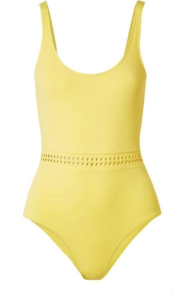 Shop Eres Close Up Blurry Braid-trimmed Swimsuit In Yellow