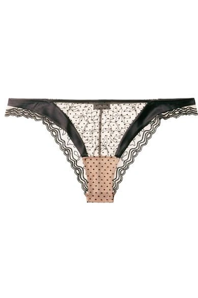 Shop La Perla Marble Mood Satin-trimmed Embroidered Tulle Briefs In Black