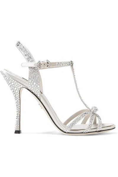 Shop Dolce & Gabbana Keira Crystal-embellished Satin Sandals In Silver