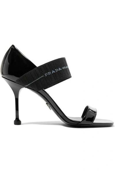 Shop Prada 95 Patent-leather Sandals In Black