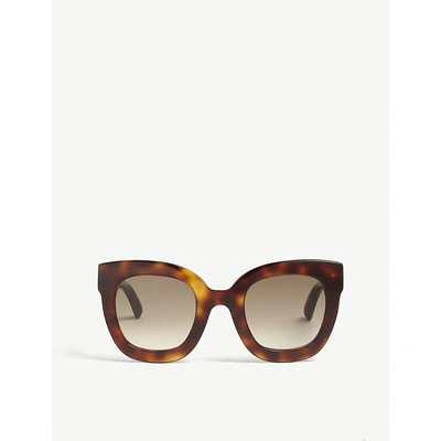 Shop Gucci Gg0208 Oval-frame Sunglasses In Havana