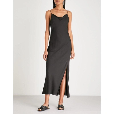 Shop Theory Draped Back Silk-satin Maxi Dress In Black