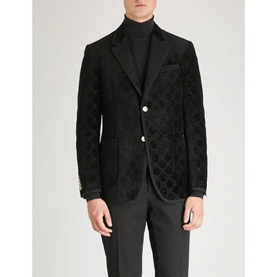 Shop Gucci Palma Gg Regular-fit Velvet Jacket In Black