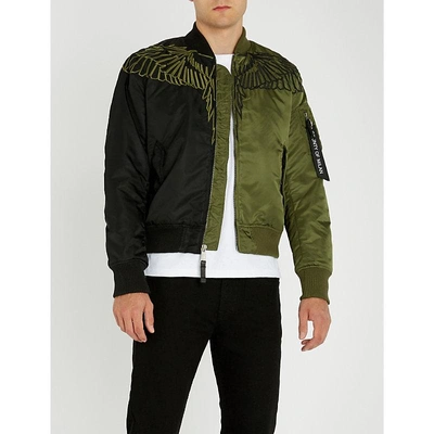 Shop Marcelo Burlon County Of Milan Wing-embroidered Shell Bomber Jacket In Green
