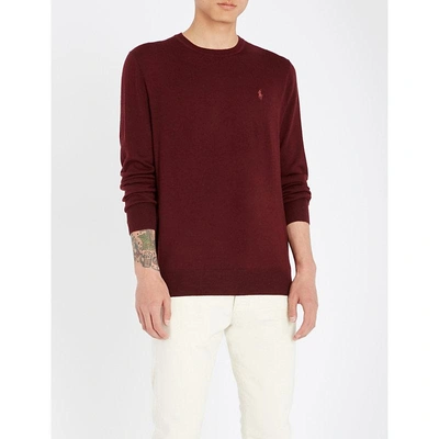 Shop Polo Ralph Lauren Logo-embroidered Wool Jumper In Classic Wine