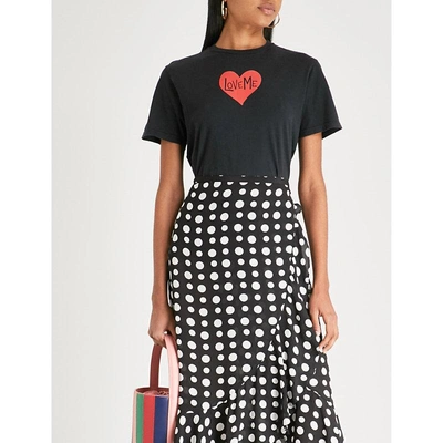 Shop Alexa Chung Love Me Cotton-jersey T-shirt In Washed Black