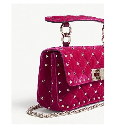 Shop Valentino Rockstud Spike Small Velvet Shoulder Bag In Disco Pink