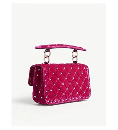 Shop Valentino Rockstud Spike Small Velvet Shoulder Bag In Disco Pink