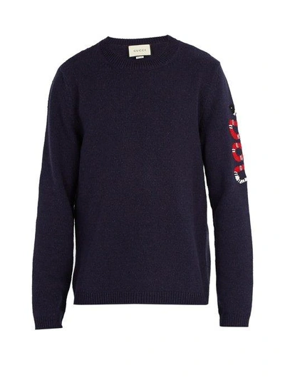 Gucci Snake Embroidered Jumper In Blue | ModeSens