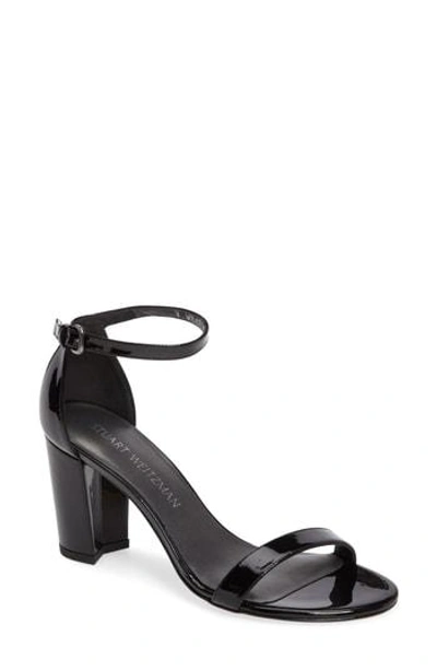 Shop Stuart Weitzman Nearlynude Ankle Strap Sandal In Black Patent