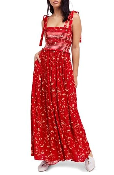 Free People Color My World Floral Jumpsuit In Red ModeSens