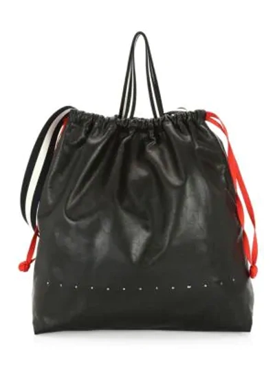 Shop Alexander Wang Wefty Large Leather Drawstring Bag In Black