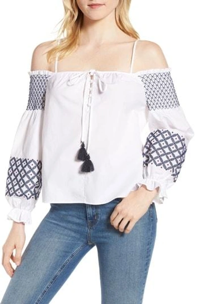 Shop Rebecca Minkoff Tiffany Embroidered Cold Shoulder Top In White