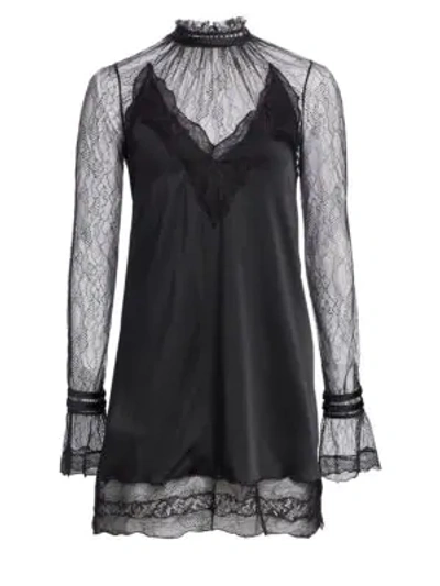 Shop Jonathan Simkhai Satin And Lace Mini Dress In Black