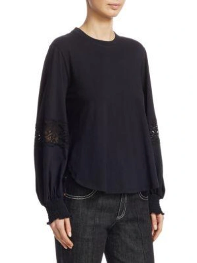 Shop See By Chloé Lace-inset Long-sleeve Tee In Black