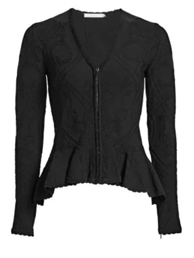 Shop Jonathan Simkhai Jacquard V-neck Peplum Jacket In Black