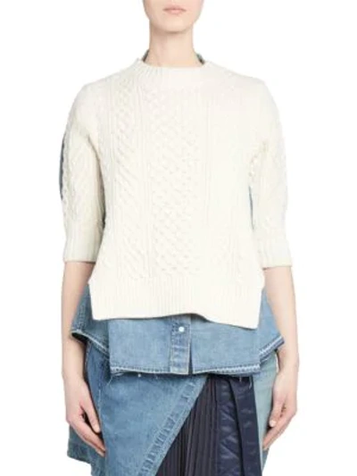 Shop Sacai Denim & Wool-blend Layered Combo Top In Off White