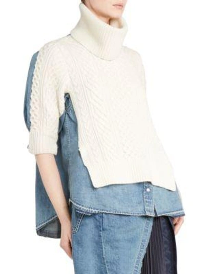 Shop Sacai Denim & Wool-blend Layered Combo Top In Off White