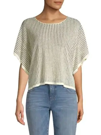 Shop Eileen Fisher Wide Sleeve Organic Linen Blend Top In Bone Black