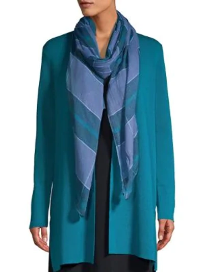 Shop Eileen Fisher Checkered Scarf In Periwinkle