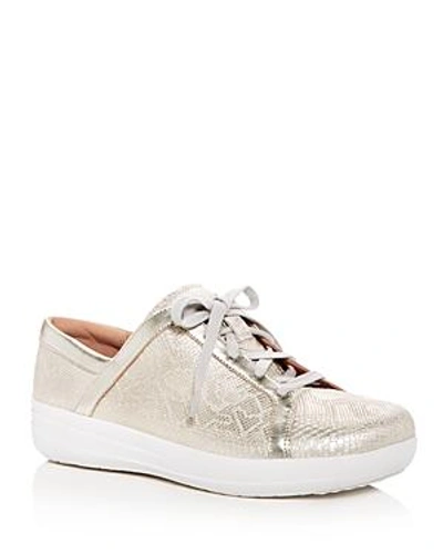 Shop Fitflop Women's F-sporty Ii Python-embossed Leather Platform Lace Up Sneakers In Urban White