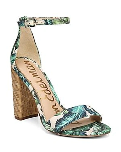 Shop Sam Edelman Yaro Ankle Strap Block Heel Sandals In Jade Palm Print Fabric