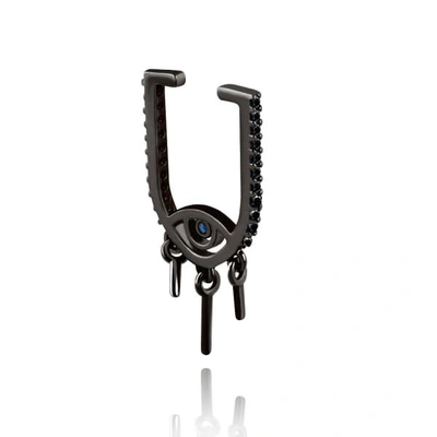 Shop Astrid & Miyu The Evil Eye Ear Cuff In Gunmetal