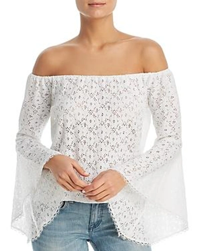 Shop Red Haute Sheer Lace Off-the-shoulder Top In White