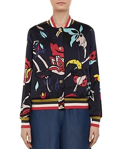 Shop Ted Baker Colour By Numbers Yavis Printed Bomber Jacket In Navy