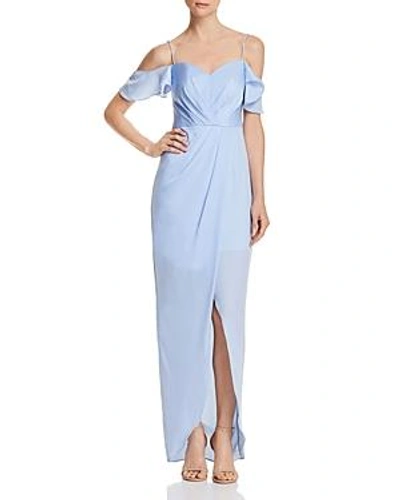 Shop Bariano Kendall Cold-shoulder Gown In Periwinkle
