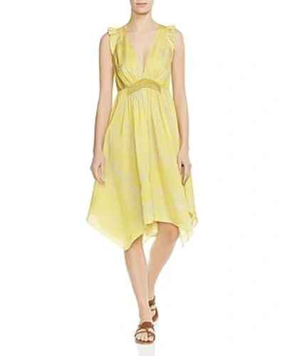 Shop Halston Heritage Ruched Handkerchief Hem Dress In Sunshine Leaves Print