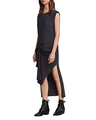 Shop Allsaints Riviera Ida Pintuck T-shirt Dress In Washed Black