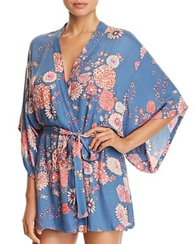 Shop Josie Avant Garden Wrap Robe - 100% Exclusive In Cream Blue/floral Prints