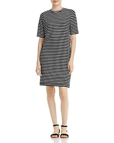 Shop Eileen Fisher Organic-linen Striped Dress In Black/white