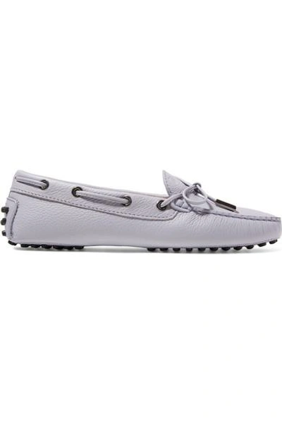 Shop Tod's Gommino Textured-leather Loafers In Gray