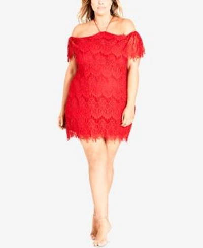 Shop City Chic Trendy Plus Size Off-the-shoulder Lace Dress In Red