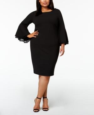 Calvin Klein Plus-size Lace-trim Bell-sleeve Dress In Black | ModeSens