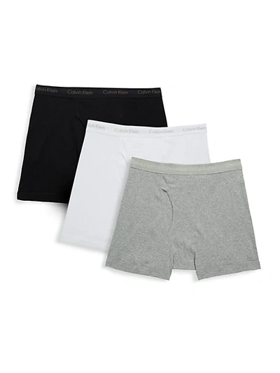 Shop Calvin Klein Three-pack Cotton Boxer Briefs In White Grey Black
