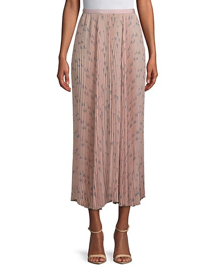 Shop Valentino Pleated Graphic Silk Skirt In Pink