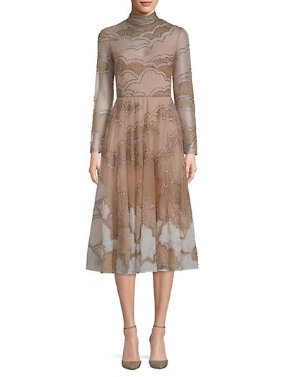 Shop Valentino Embellished Silk-blend A-line Dress In Beige Multi