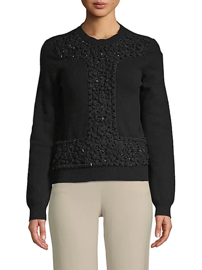 Shop Valentino Embellished Crewneck Sweater In Black