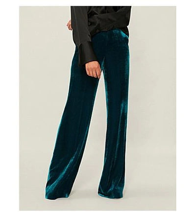 Shop Etro Wide-leg High-rise Velvet Trousers In Aqua