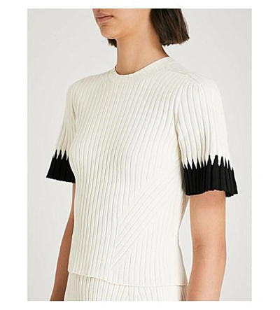 Shop Alexander Mcqueen Contrast-cuff Ribbed-knit T-shirt In Ivory/black