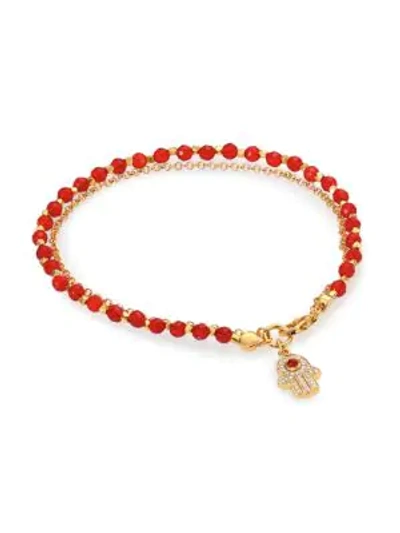 Shop Astley Clarke Biography Red Agate & White Sapphire Hamsa Beaded Friendship Bracelet In Gold Red