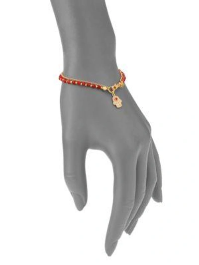 Shop Astley Clarke Biography Red Agate & White Sapphire Hamsa Beaded Friendship Bracelet In Gold Red