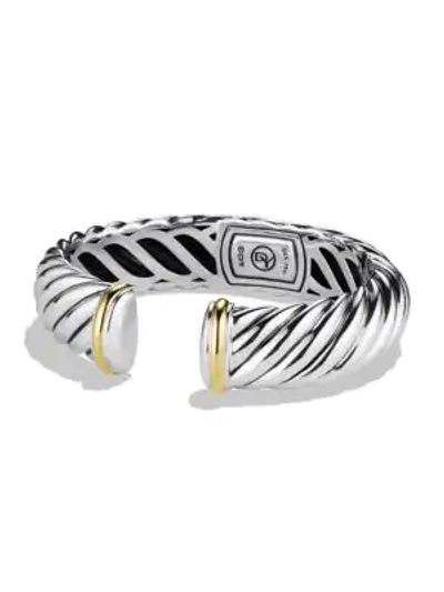 Shop David Yurman Sculpted Cable Cuff With 18k Yellow Gold In Silver Gold