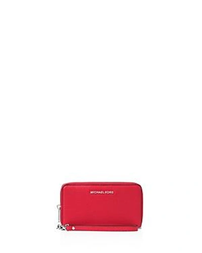 Shop Michael Michael Kors Multi-function Flat Large Smartphone Wristlet In Bright Red/silver
