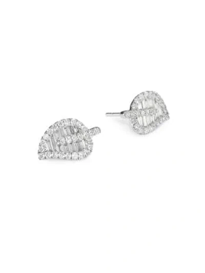 Shop Anita Ko 18k Gold & Diamond Medium Leaf Studs In White Gold