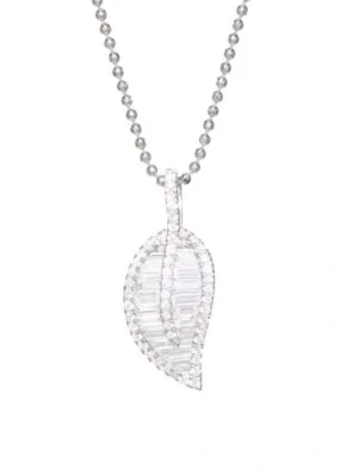 Shop Anita Ko 18k Gold & Diamond Leaf Necklace In White Gold
